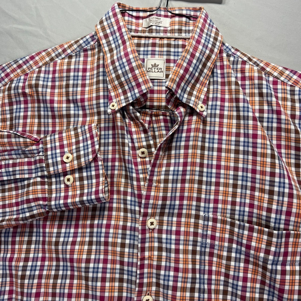 Peter Millar Shirt Mens Medium Button Down Long Sleeve Multicolor Check Preppy